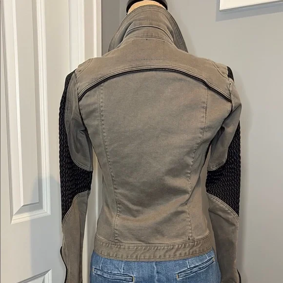 Blank NYC Olive Grey and Black Moto Jacket with Fitted Silhouette - Picture 15 of 16